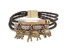 BROWN LEATHER MULTI COLOR ELEPHANT BRACELET  00127 