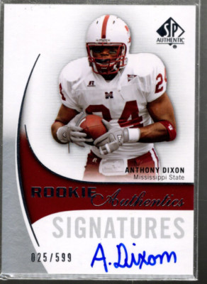 B2917- 2010 SP Authentic #182 Anthony Dixon RC Auto / 599 Muster Pic