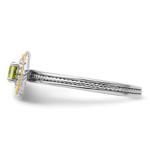 Solid Sterling Silver & 14k Two-Tone Gold Stackable Expressions Peridot Ring - Picture 3 of 7