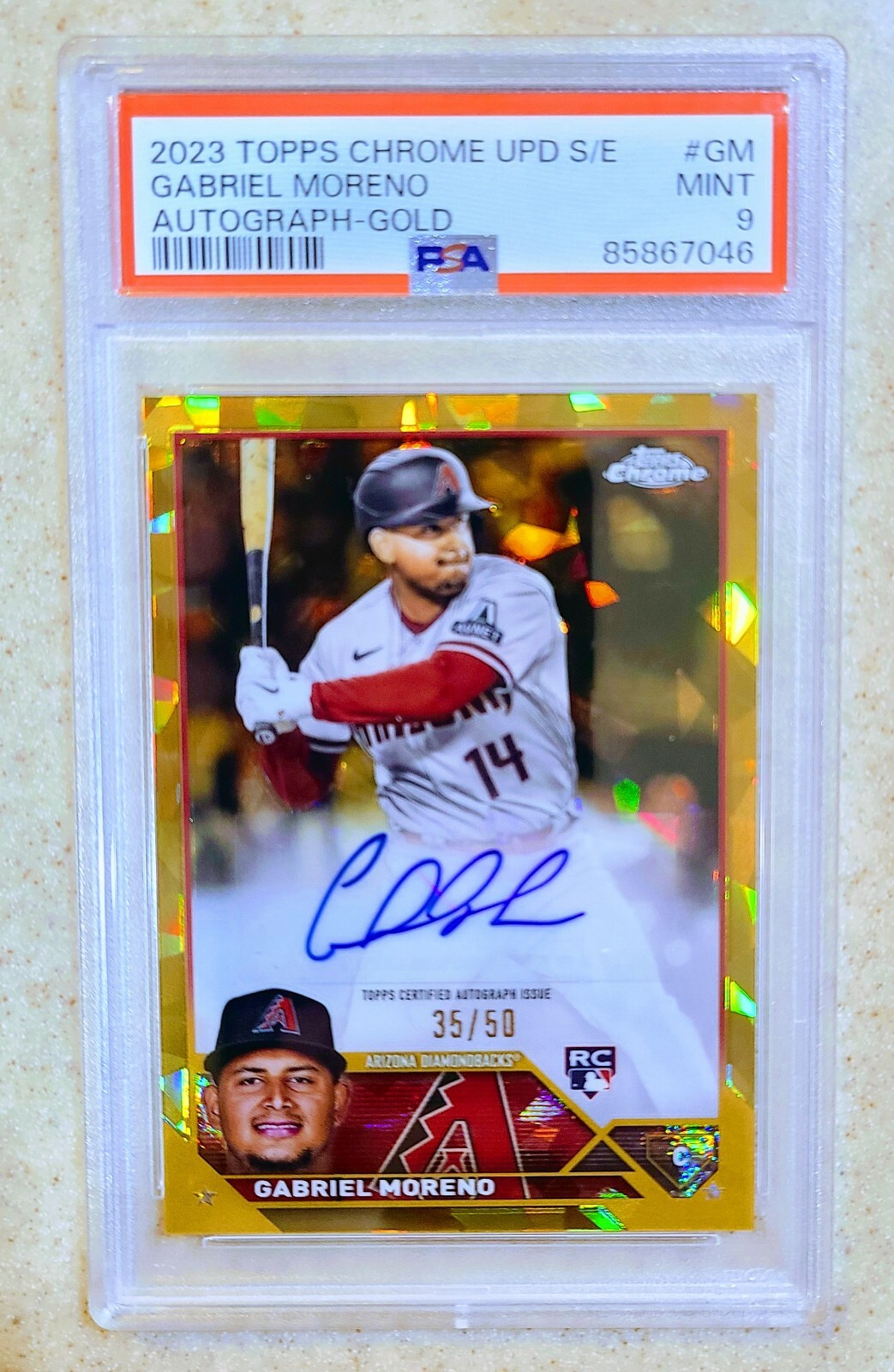 2023 Topps Chrome Update Sapphire Gabriel Moreno GOLD SAPPHIRE AUTO RC /50 PSA 9