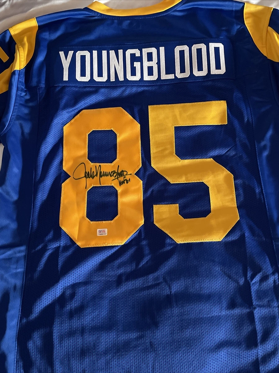 JACK YOUNGBLOOD SIGNED AUTOGRAPHED RAMS JERSEY HOF 01 Inscription PSA