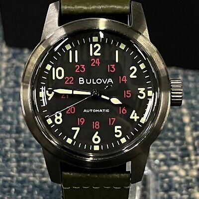 Bulova Hack 98A255 Automatic 38MM Black Dial Leather Strap Bulova Hack 98A255 Automatic 38MM Black Dial Leather Strap