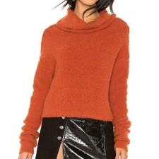 FREE PEOPLE STORMY PULLOVER COWL NECK SWEATER MEDIUM WOOL ALPACA BOHO ORANGE
