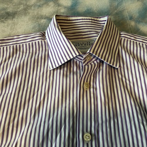Charles Tyrwhitt Sz 16.5-33 Handsome Purple Striped French Cuffs Men's Shirt - Picture 2 of 6