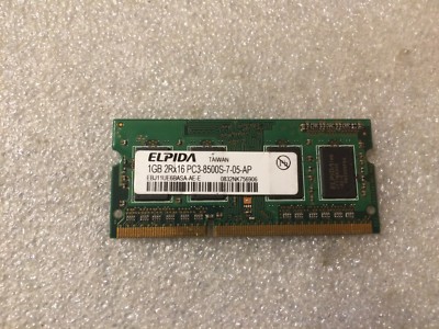 Elpida EBJ11UE6BASA-AE-E 1GB PC3-8500 1066MHz CL7 204-Pin DDR3 Sodimm Memory