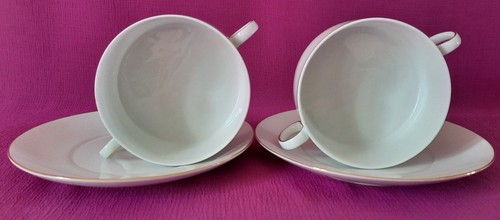 Thomas Germany White/Gold Thin Gold Band Porcelain 2 x Soup Cup & Saucer - Picture 2 of 11
