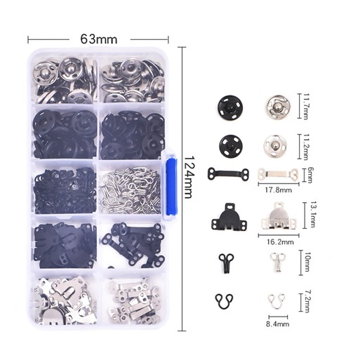 100Pair Sewing Hooks and Eyes Set Snap Buttons Clothing Button Sewing Tool Kit - Picture 5 of 9