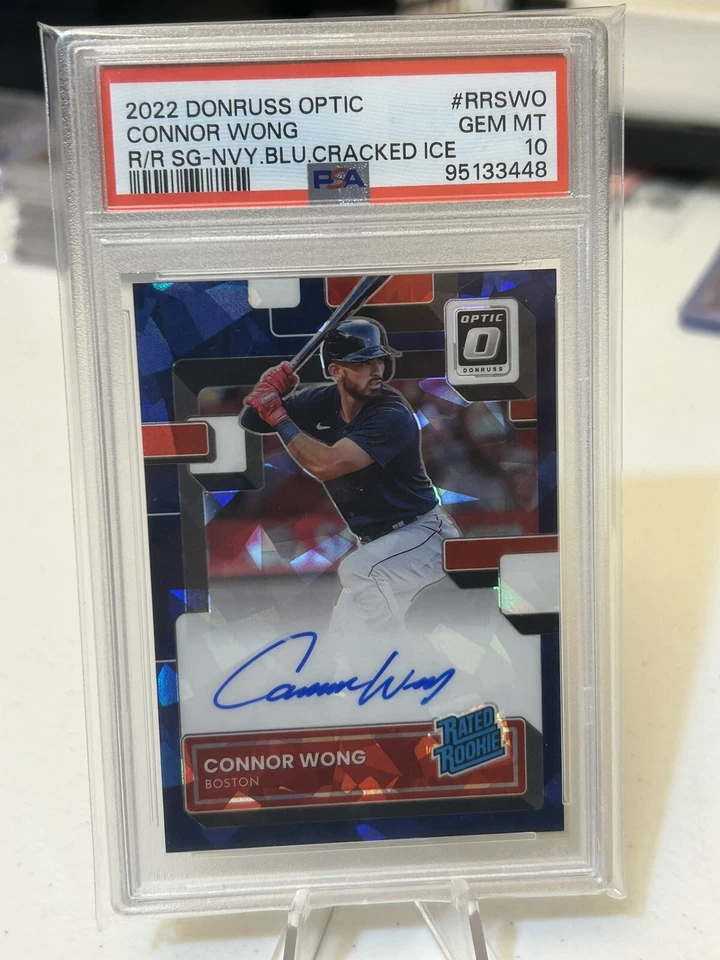 2022 Donruss Optic Connor Wong Auto Blue Cracked Ice /35 FOTL RC PSA 10 Pop 3 - Image 2 of 4