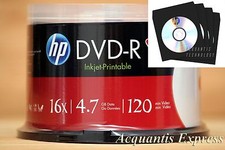 50 HP 16X DVD-R WHITE InkJet Printable DVD CB 100 Black CD/DVD Paper Sleeve