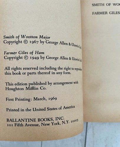 Smith of Wootton Major & Farmer Giles of Ham Paperback JRR Tolkien 1969 Vtg - Imagen 6 de 6
