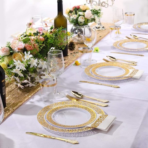 platos descargables para fiestas boda bodas elegantes con jarrones cubiertos 50 piezas - Imagen 5 de 8