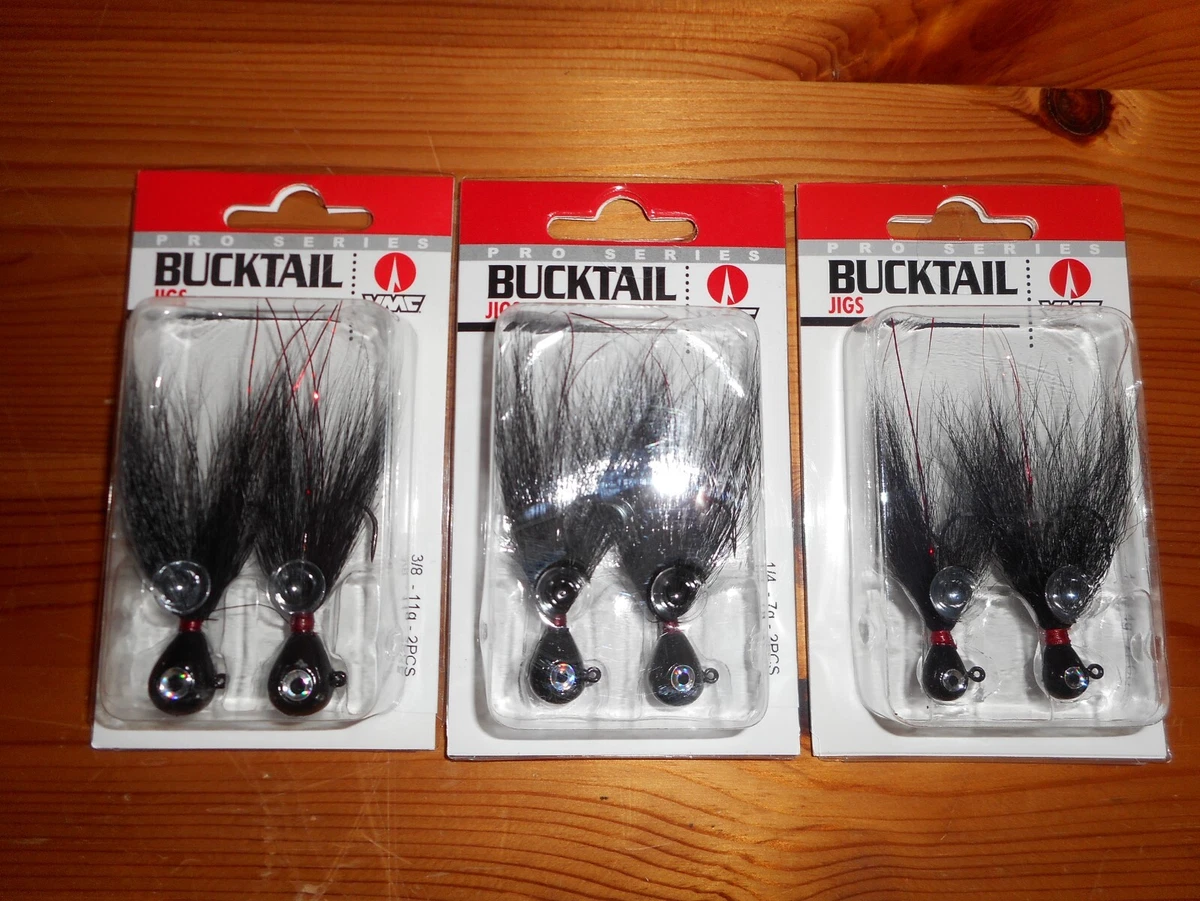 (6) VMC Walleye Bucktail Hair Jig - 1/8, 1/4 & 3/8 Black Color Jigs - NEW!