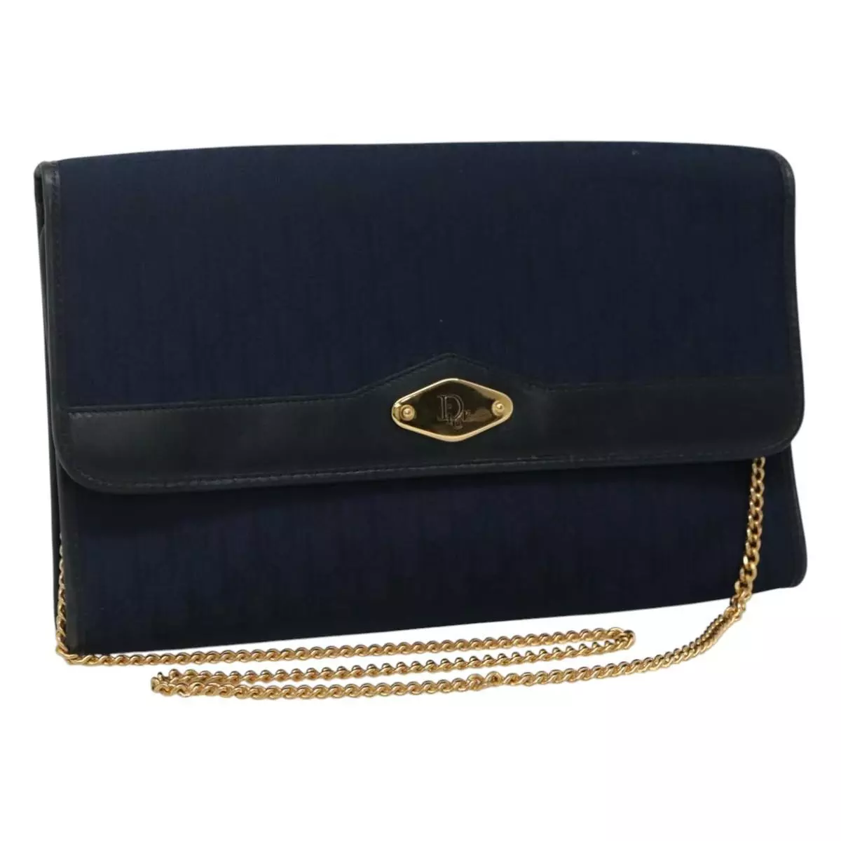Sac bandoulière chaîne toile Christian Dior trotteur bleu marine authentique 113931