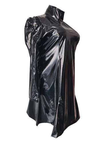 Black shiny faux leather PVC fish tail dress. 50"/52" bust. Size 24 UK New. - Picture 4 of 7