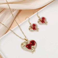 Creative Love Rose Heart Pendant Necklace For Women Exquisite Zircon Forever Nec