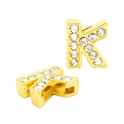 10 Gold Rhinestone Letter Slide Charms – Fits 8mm Wristbands, Pick Your Letter, Handmade