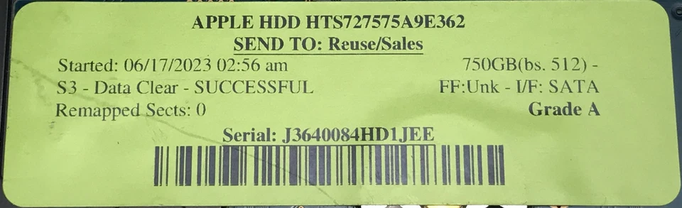 Apple Hitachi HTS727575A9E362 750GB 2.5" Internal Hard Disk Drive HDD Tested - Image 3 of 3