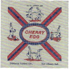 2 Original Vintage Cherry Egg Candy Wrappers Indiana Candy Co. New Albany, In.