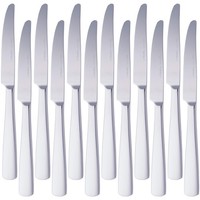 Amazon Basics Tafelmesser Edelstahl 12Er-Pack Silberfarben Eckiger Rand
