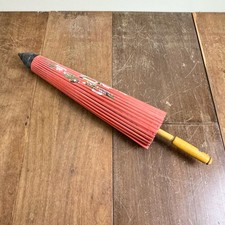 Vintage hand painted Cherry Blossom Finch Bird Red Parasol Bamboo Umbrella