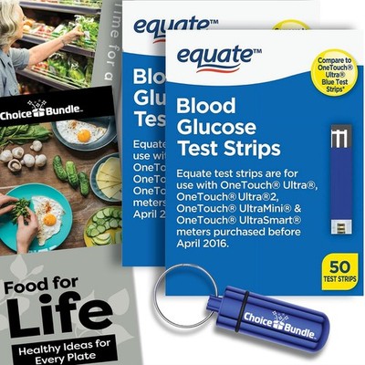 Equate Glucose Test Strips for OneTouch Ultra 2Pk (100ct) + Food Guide & Case