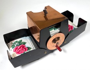 Vintage Card Shuffler * Black Metal and Copper * Manual Crank * Cards Included