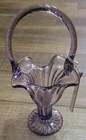 Fenton Purple Glass Fluted Basket w/ Ribbed Design 9” Tall Twist Handle