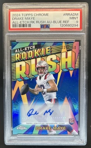 2024 Topps Chrome Drake Maye All-Etch Rookie Rush Auto Blue Refractor /150 PSA 9