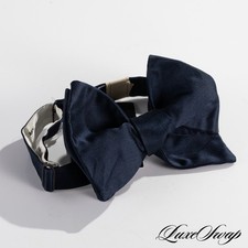 #1 MENSWEAR NWT DEADSTOCK Vintage Sulka Navy Blue Duchess Satin Silk Bow Tie NR