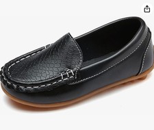 Kids Black Slip On Moccasin Loafers Anti-Slip Boat Shoes