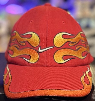 FIREBALL フレイム　90s y2k ファイヤープリント　ヴィンテージ RARE VTG Y2K Nike Center Swoosh Orange Flames Strapback Red 100