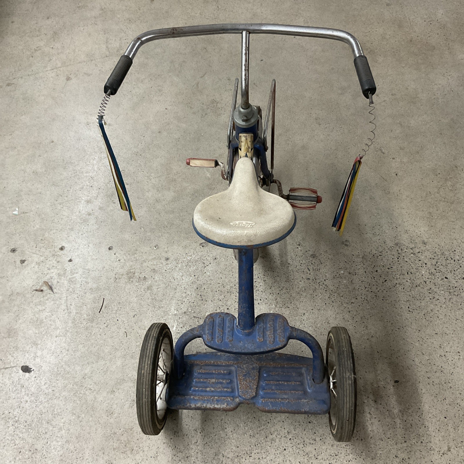 Troxel Tricycle Vintage Blue Frame White Seat Chrome Handlebars & Fenders Used