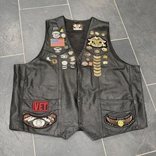 Harley Davidson Mens 2XL Leather Black Vest HOG 35 Pins Patches VINTAGE
