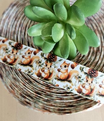 5/8 & 7/8'' (1 YD) Squirrel Grosgrain Ribbon Acorns Festive Fall Ribbon