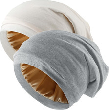 2 Pcs Adjustable Silk Hair Bonnet for Sleeping, Satin Lined Sleep Cap for Women
