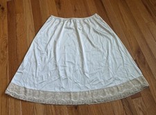 Vintage Shadowline Satin Nylon Half Slip Pillow Tab Ivory Size L Lace Hem USA