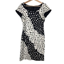 Talbots Black White Geometric Pattern Sheath Dress Size 4 Short Cap Sleeve