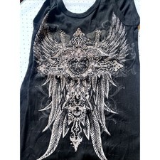Y2K Los Angeles Street Couture Black Maxi Dress Rhinestone Winged Heart Small