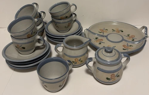 Louisville Stoneware Coffee Tea Service Lot 20 Pieces Kentucky Pottery Cups Mugs
