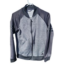 Adidas Climawarm Women's Track Jacket Grey Full Zip Bomber Fleece Medium 12-14