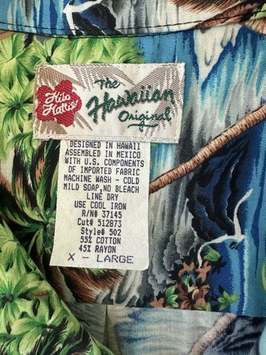 Vtg Hilo Hattie The Original Hawaiian Shirt Men's Tropical Palm Leaves Cotton Xl - Picture 2 of 7