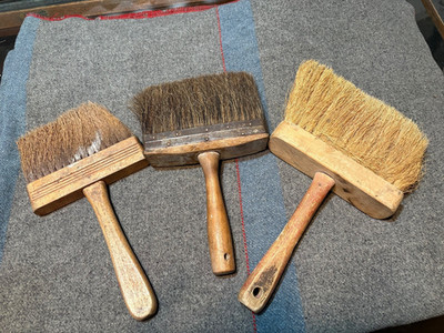 3 Antique Vintage Shop or paint brushes 6'' wide Natural fibers
