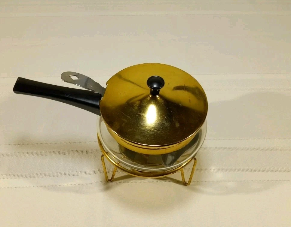 Pyrex glass sauce Or Gravy candle warmer stand and a ladle VINTAGE