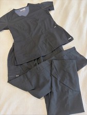 Greys Anatomy by Barco Womens Scrub Set Charcoal Gray V-Neck Top Pants Size MT