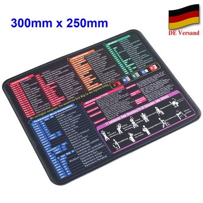 DE Anti-Rutsch Mauspad 30x25cm Gaming Mousepad Excel Shortcuts Unterlage Deutsch