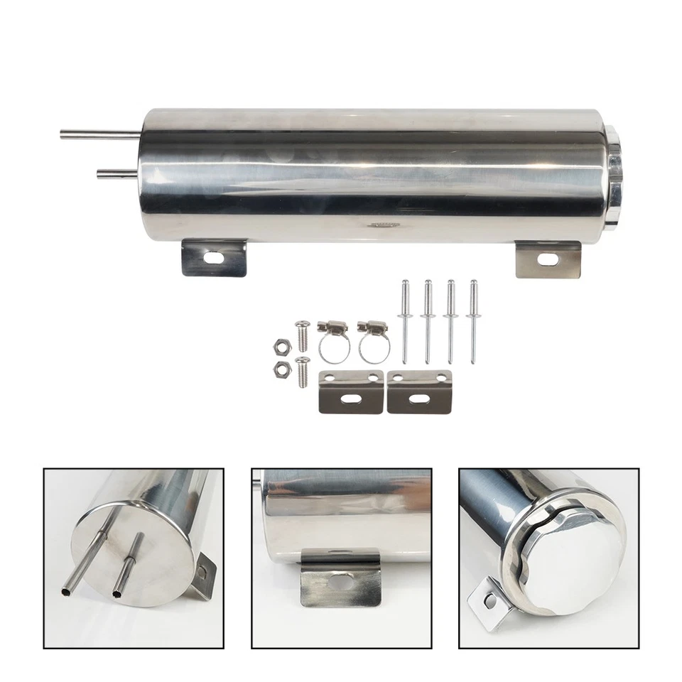 3"x10" Polished Radiator Coolant Overflow Catch Puke Tank 32OZ Stainless Steel - Image 4 of 4