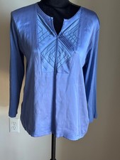 Ladies Gerard Darel Blue Satin/Silk Front /Cotton Back Collarless Top 4 NWT