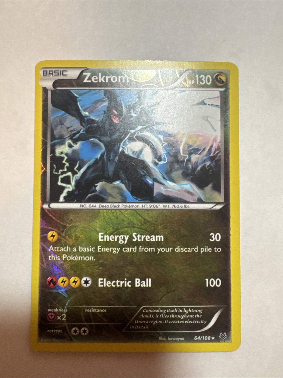 Pokémon TCG Zekrom Roaring Skies 64/108 Reverse Holo Holo Card LP Condition