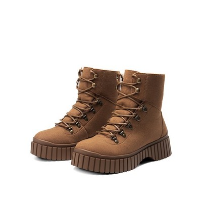 Women's Lace-Up Ankle Boots with Chunky Tread Sole and Warm Lining Boots