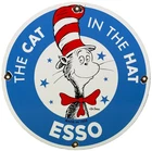 VINTAGE ESSO GASOLINE PORCELAIN SIGN GAS OIL PUMP PLATE CAT IN THE HAT DR SEUSS